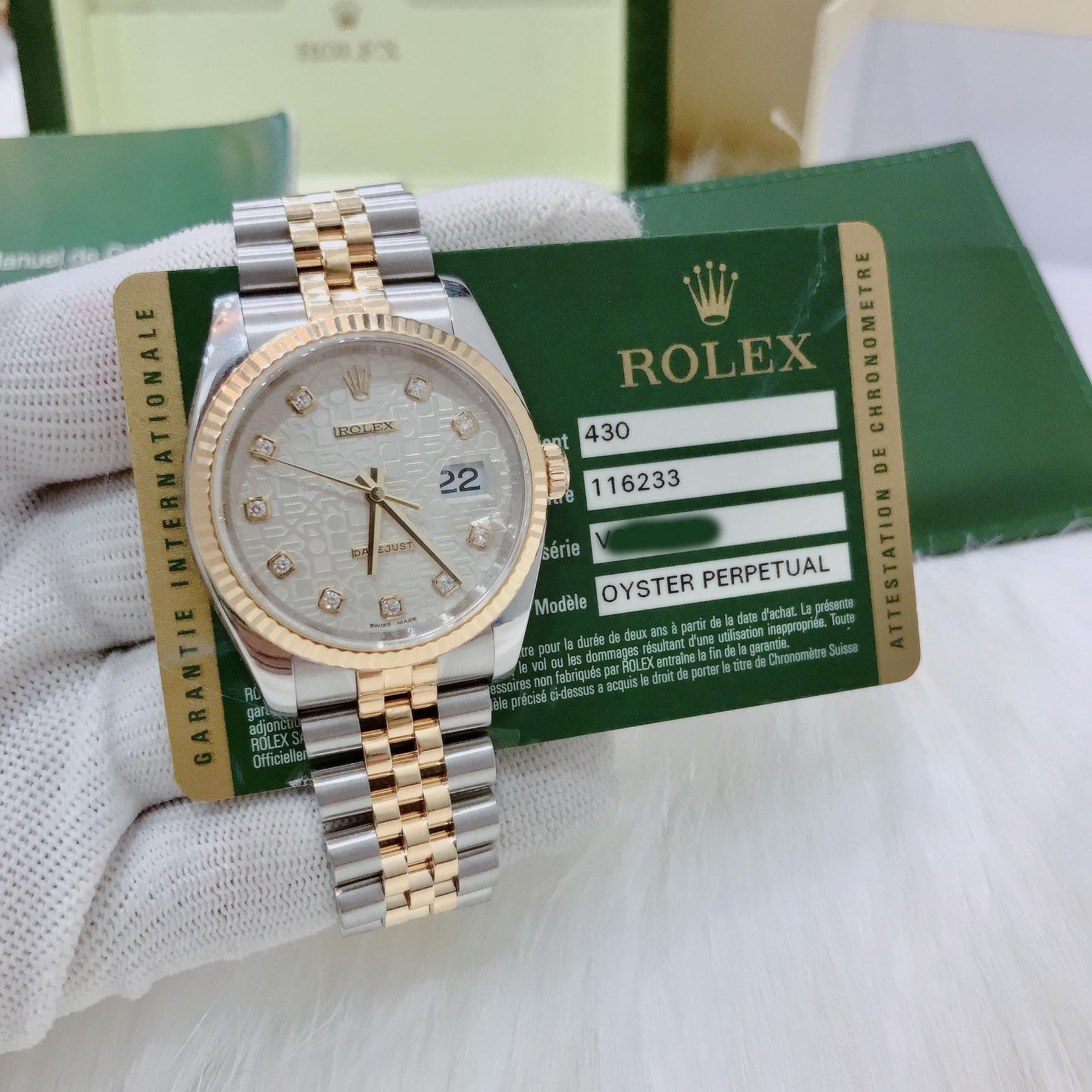 Rolex Date Just Demi Gold 116233 Mặt Vi Tính Trắng