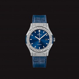 Hublot Classic Fusion Titanium Navy Pave Diamonds 38mm