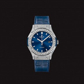 Hublot Classic Fusion Titanium Navy Pave Diamonds 38mm