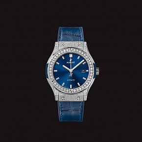 Hublot Classic Fusion Titanium Navy Pave Diamonds 38mm