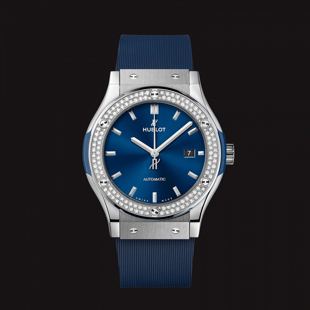 Hublot Classic Fusion Titanium Navy Benzel Diamonds 42mm ( 2 Hàng Kim Dây Cao Su )