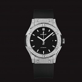 Hublot Classic Fusion Titanium Black Pave Diamonds 42mm Dây Cao Su