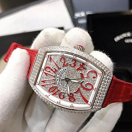 Franck Muller V32 Steel Red Full Diamonds