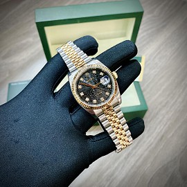 Rolex Datejust 36 116233 Demi Yellow Gold Mặt Vi Tính Đen
