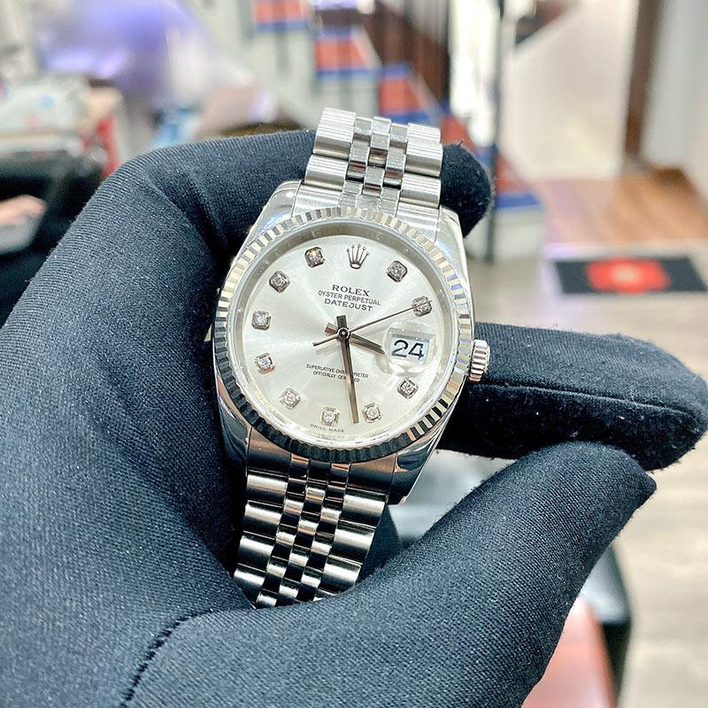 Rolex Datejust 36mm 116234 mặt bạc cọc kim cương