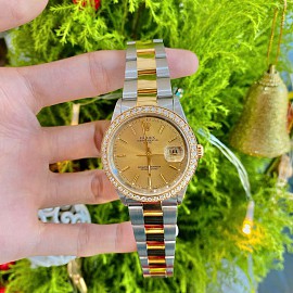 Rolex 5 số Demi Vàng Vàng Mặt Champagne Cọc Vạch