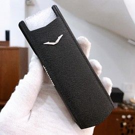 Bao Rút Da Vertu Màu Đen Logo Titanium Sang Trọng