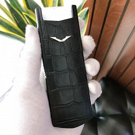 Bao Da Cá Sấu Vertu Màu Đen Logo Titanium Sang Trọng